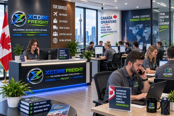 Pakistan to Canada Door-to-Door Delivery _ XCORE FREIGHT Ship from Pakistan to Canada with duty-paid door-to-door delivery, including pickup, sea or air freight, customs clearance and final delivery.