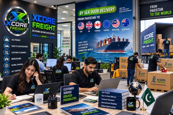 XCORE Freight by sea door delivery from Pakistan to USA UK Canada Europe Malaysia and Australia